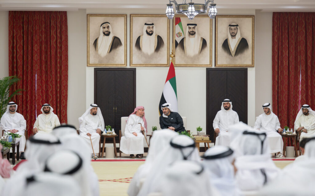 Hamdan bin Zayed receives teachers, citizens at Majlis Zayed City