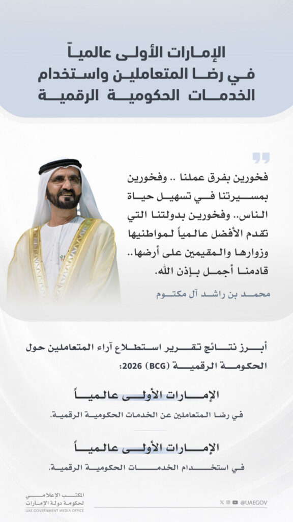UAE ranks first globally in customer satisfaction with digital government services